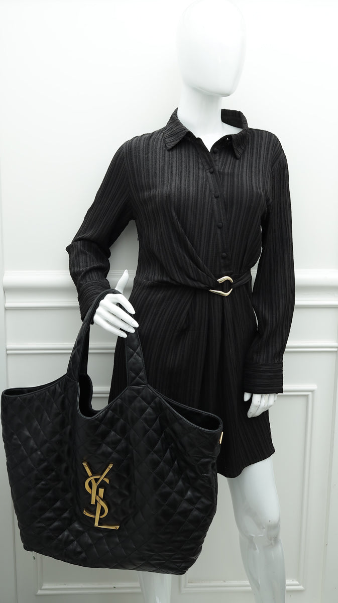 YSL Black Quilted ICARE Maxi Shopping Tote Bag