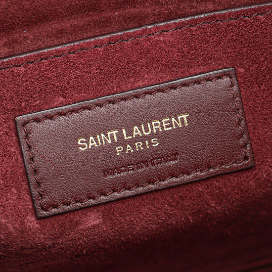 YSL Burgundy Croco Embossed Sunset Medium Bag