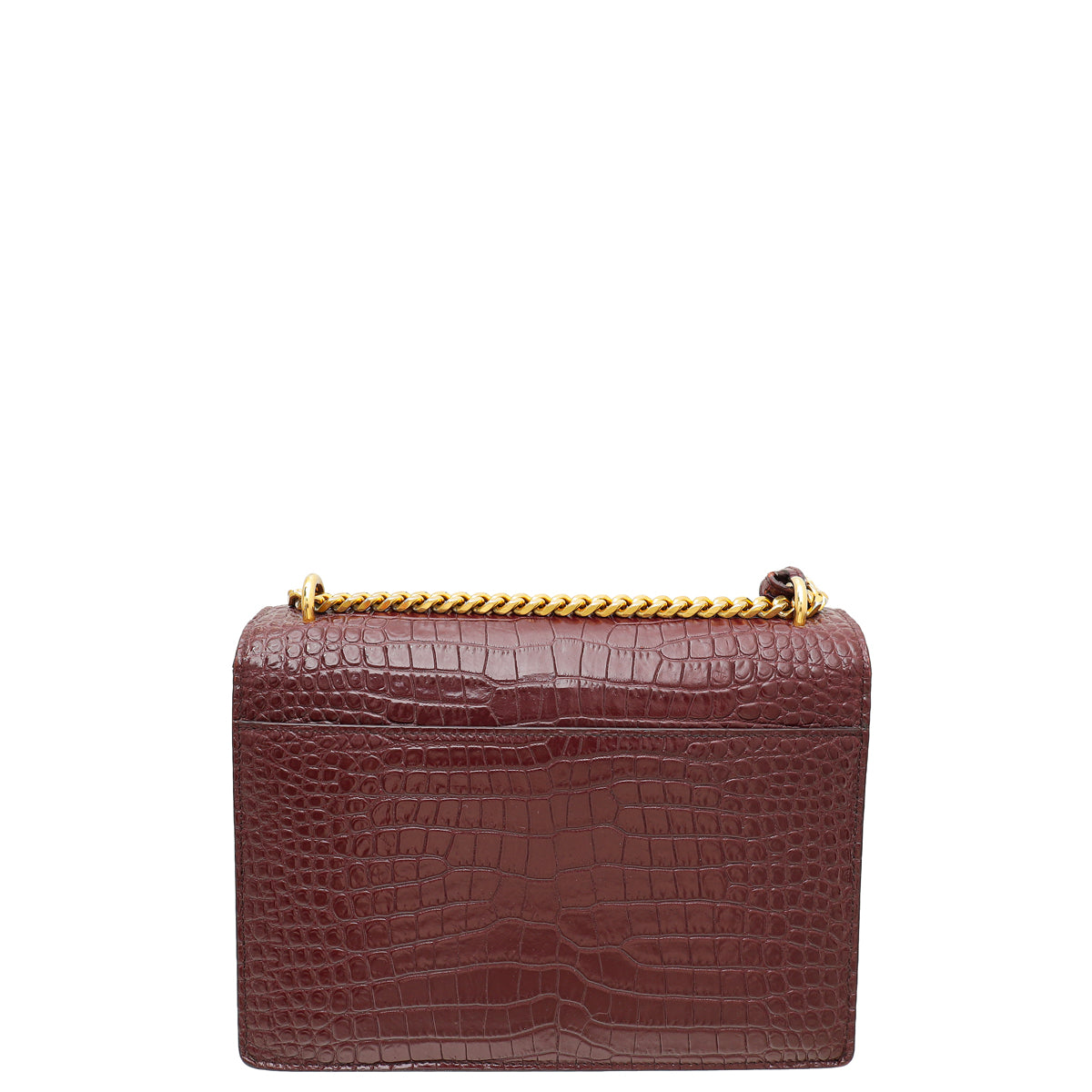 YSL Burgundy Croco Embossed Sunset Medium Bag-YSL-THE CLOSET