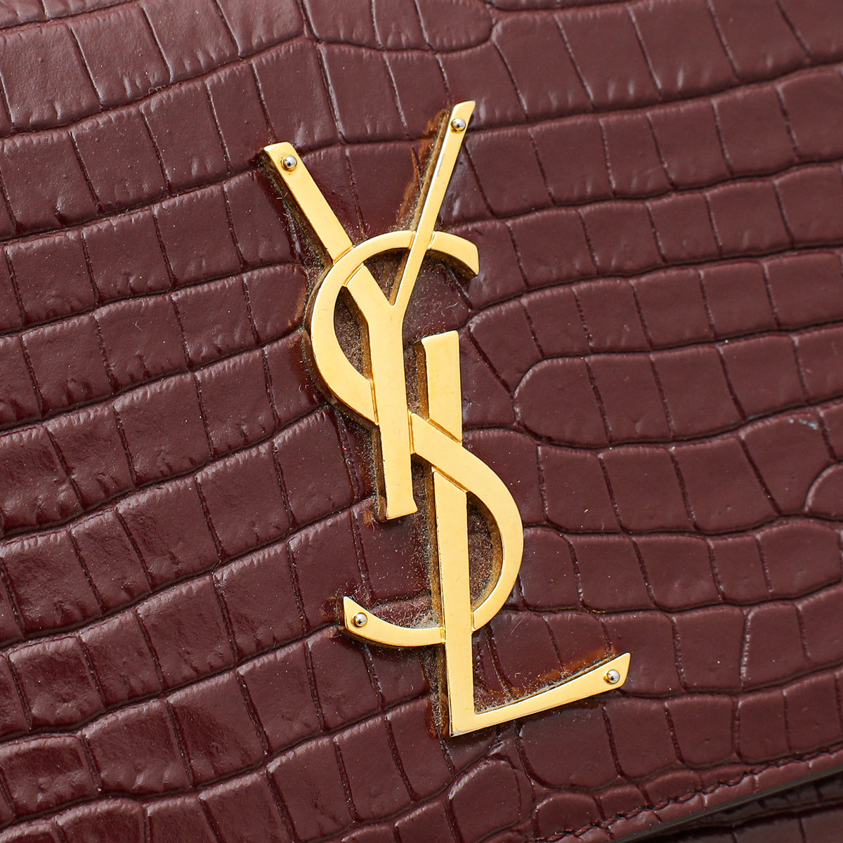 YSL Burgundy Croco Embossed Sunset Medium Bag