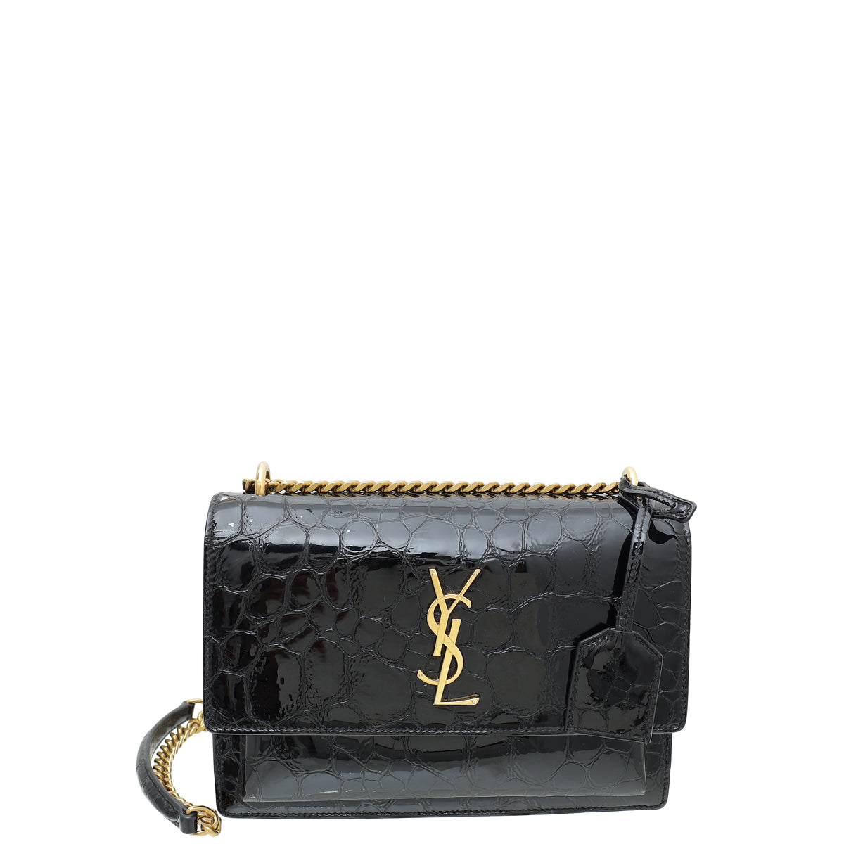 YSL Black Croco Embossed Sunset Medium Bag-YSL-THE CLOSET