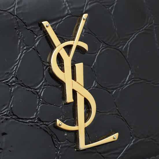 YSL Black Croco Embossed Sunset Medium Bag