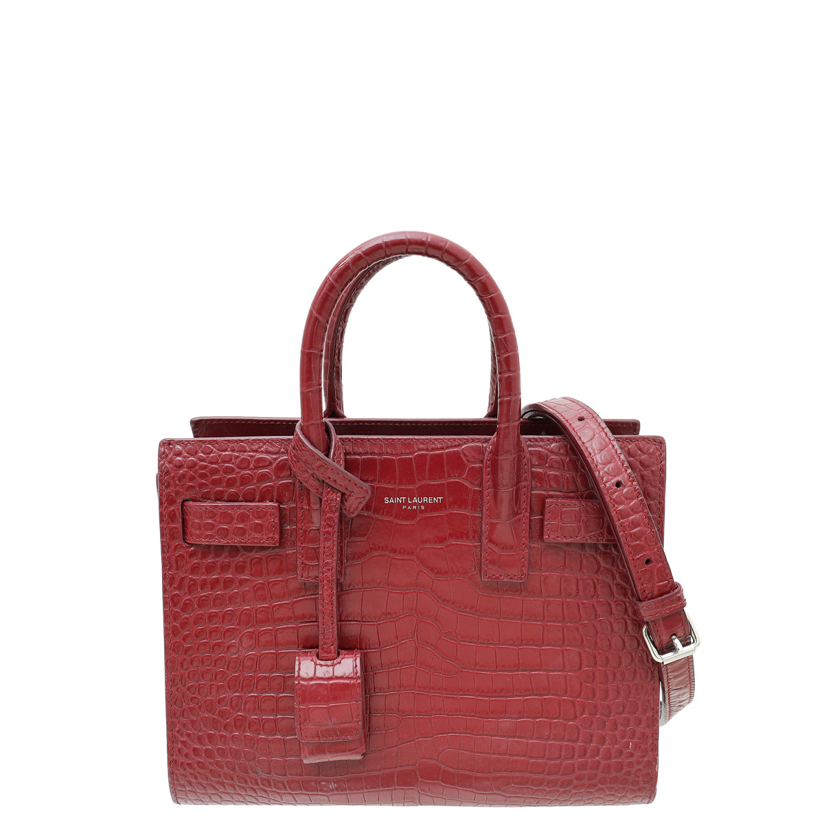 YSL Burgundy Croco Embossed Sac De Jour Nano Bag-YSL-THE CLOSET