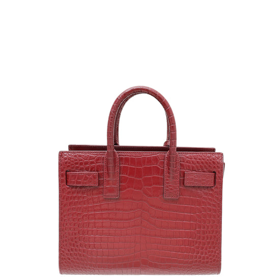 YSL Burgundy Croco Embossed Sac De Jour Nano Bag