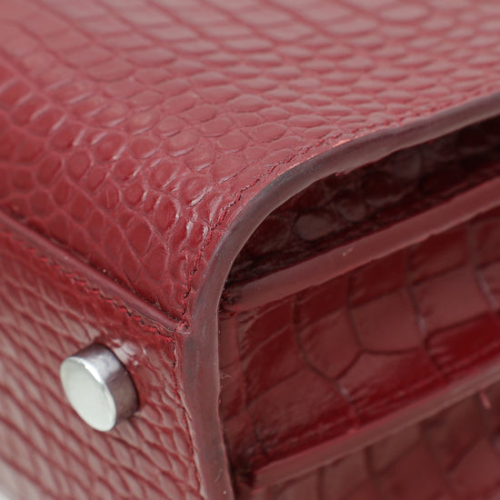 YSL Burgundy Croco Embossed Sac De Jour Nano Bag