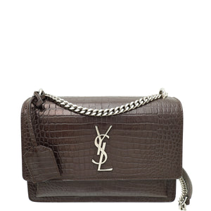 حقيبة متوسطة الحجم من YSL Chocolate Sunset Croco منقوشة 