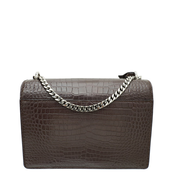 YSL Chocolate Sunset Croco Embossed Medium Bag