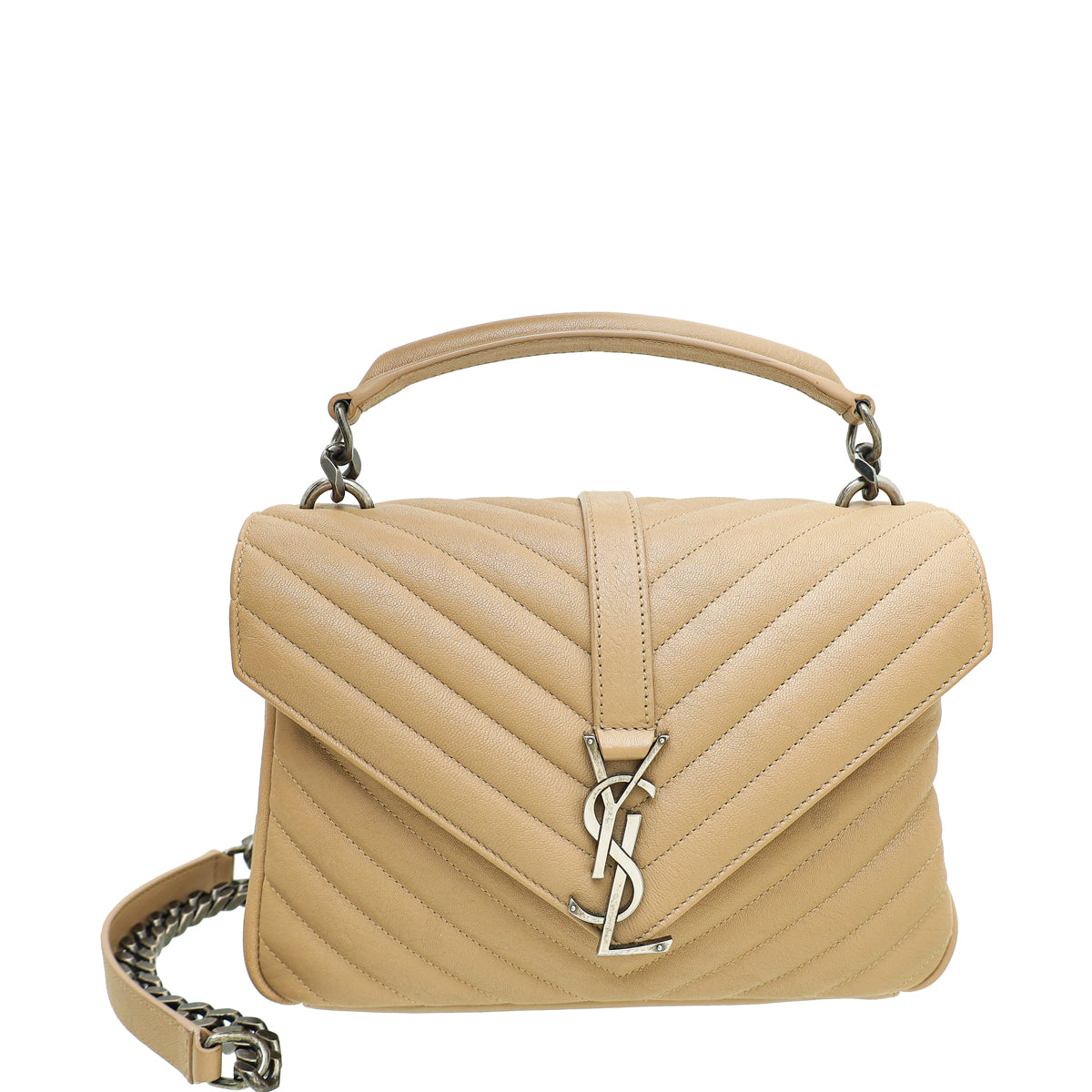 YSL Dark Beige College Chevron Medium Bag-YSL-THE CLOSET
