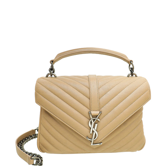 YSL Dark Beige College Chevron Medium Bag