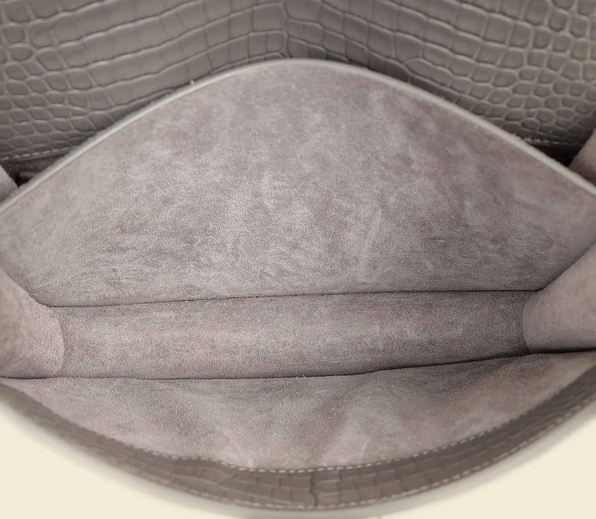 YSL Gray Croco Embossed Sunset Medium Chain Bag