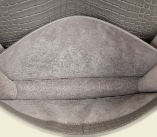 YSL Gray Croco Embossed Sunset Medium Chain Bag