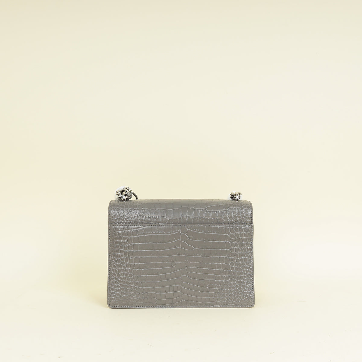 YSL Gray Croco Embossed Sunset Medium Chain Bag