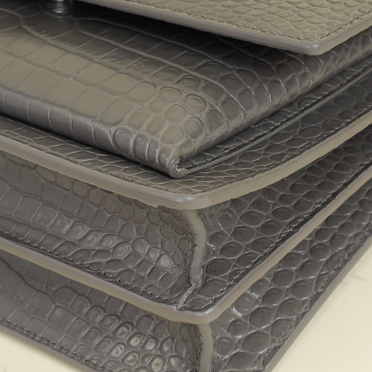 YSL Gray Croco Embossed Sunset Medium Chain Bag