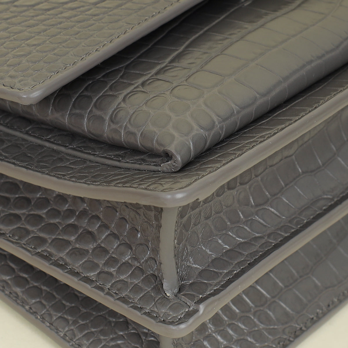 YSL Gray Croco Embossed Sunset Medium Chain Bag