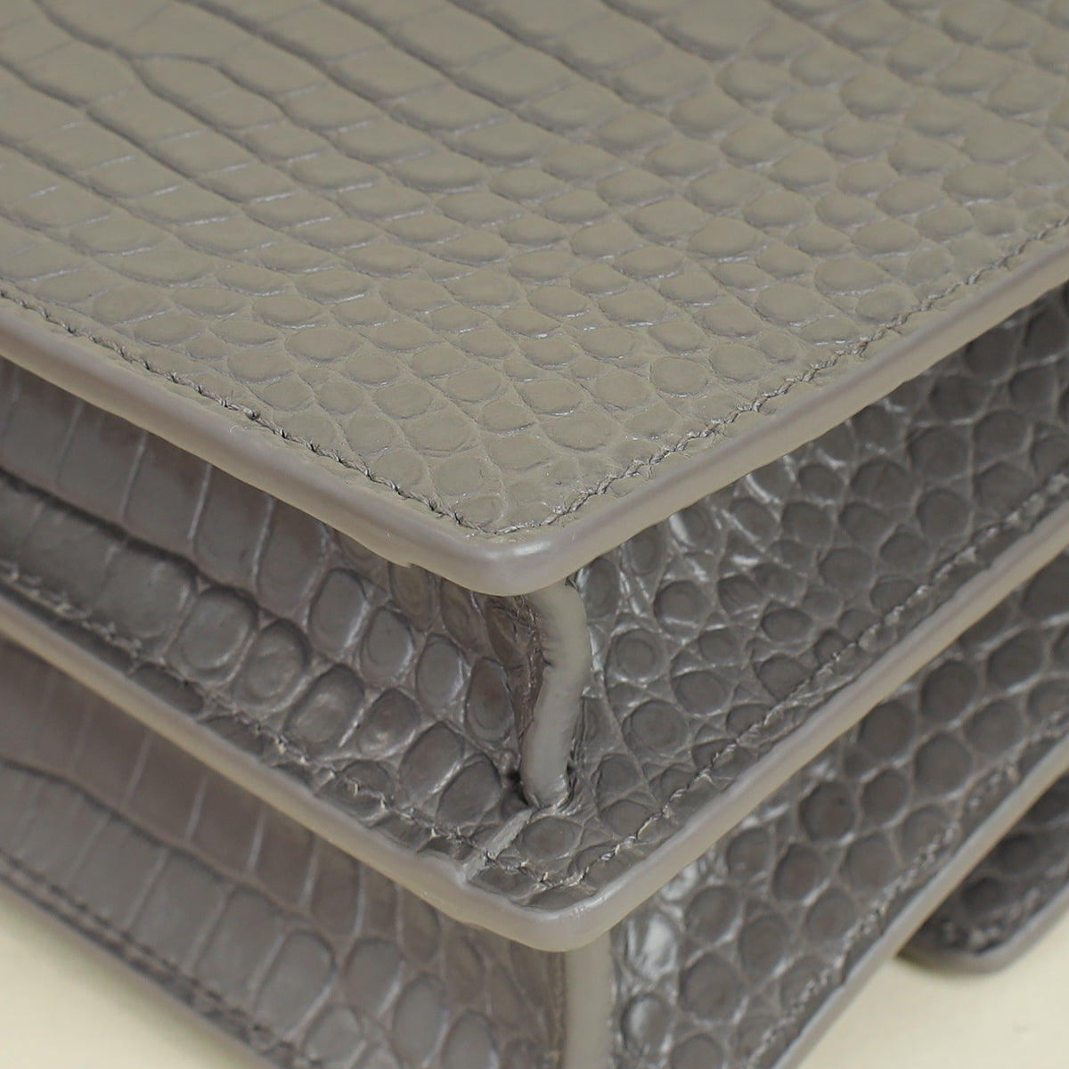 YSL Gray Croco Embossed Sunset Medium Chain Bag