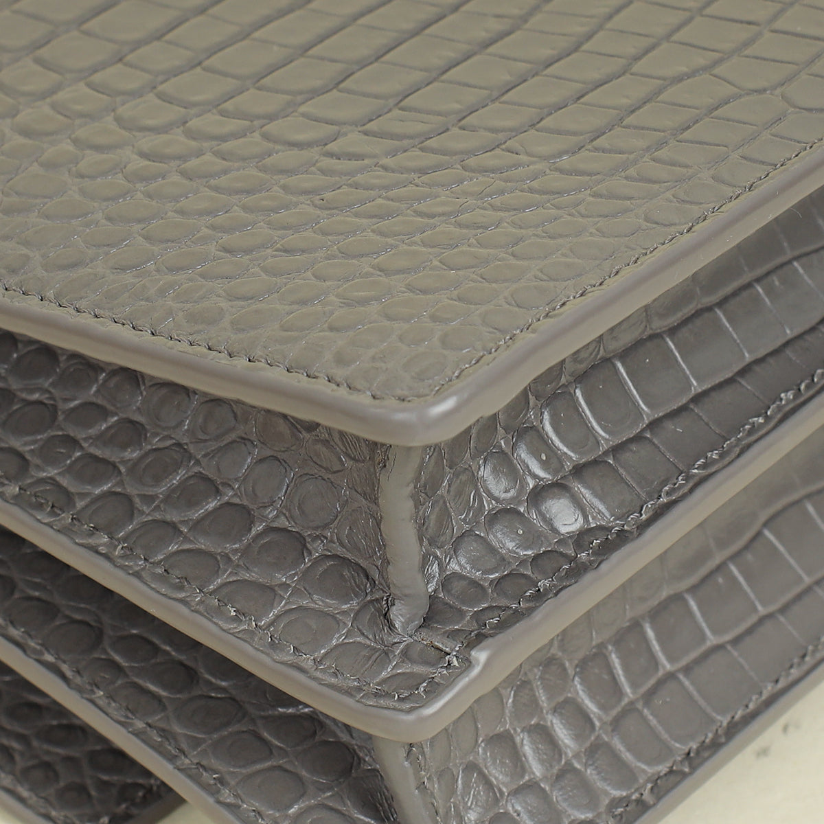 YSL Gray Croco Embossed Sunset Medium Chain Bag