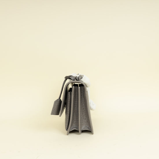 YSL Gray Croco Embossed Sunset Medium Chain Bag