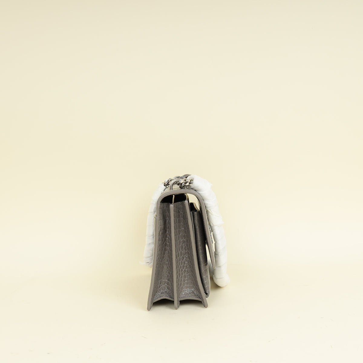 YSL Gray Croco Embossed Sunset Medium Chain Bag