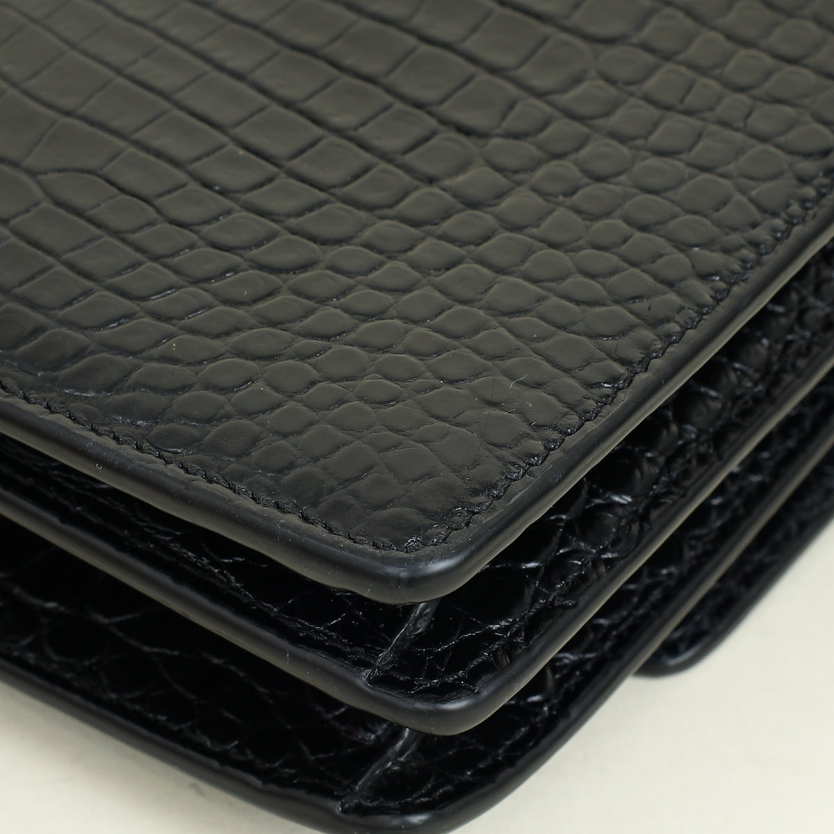 YSL Black Sunset Croco Embossed Medium Bag