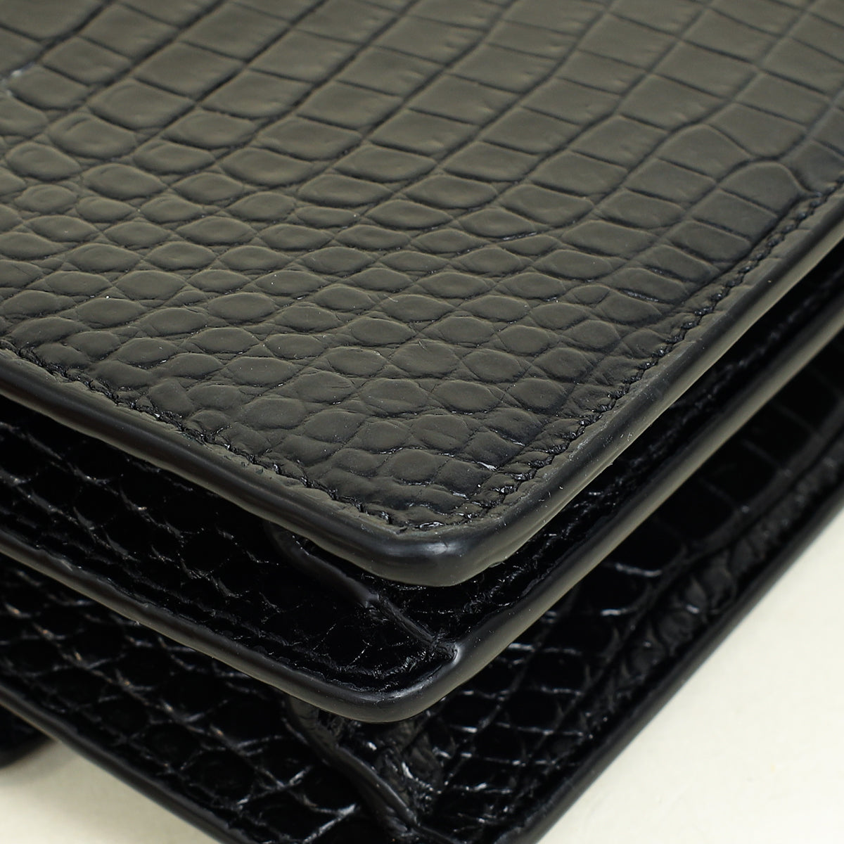 YSL Black Sunset Croco Embossed Medium Bag