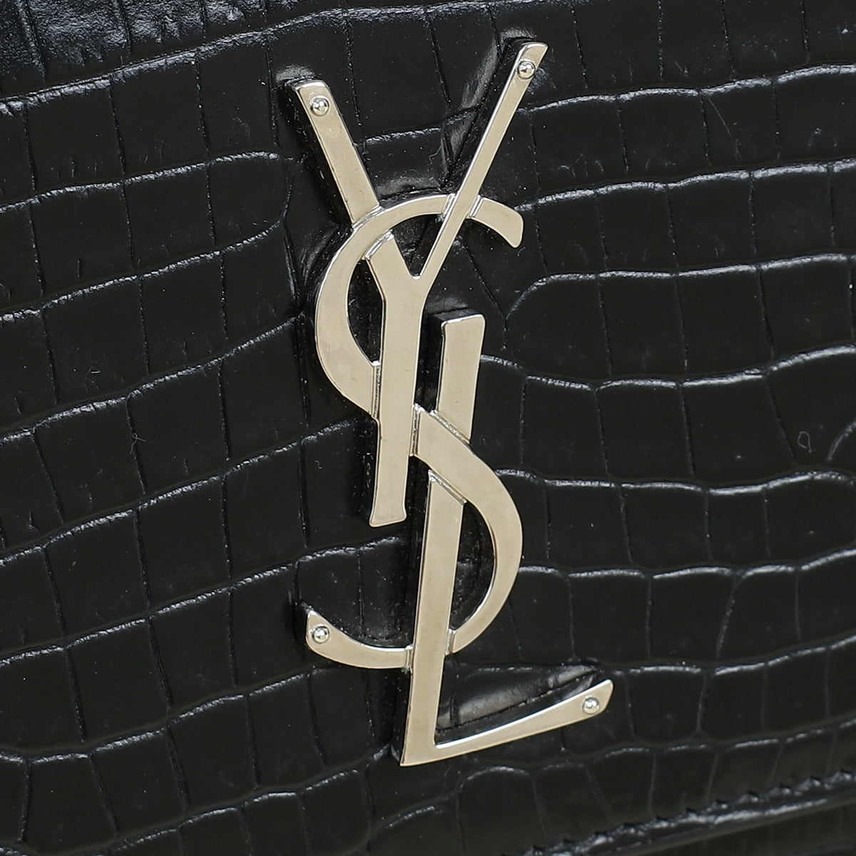 YSL Black Sunset Croco Embossed Medium Bag