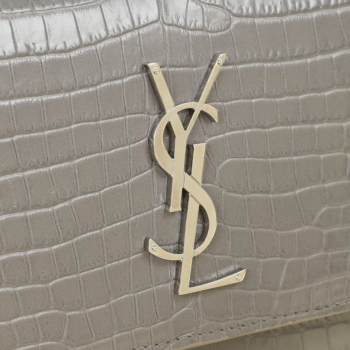 YSL Grey Sunset Croco Embossed Medium Bag