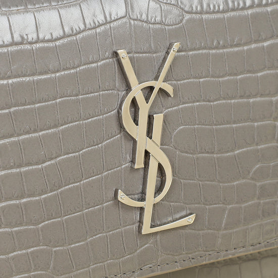 YSL Grey Sunset Croco Embossed Medium Bag