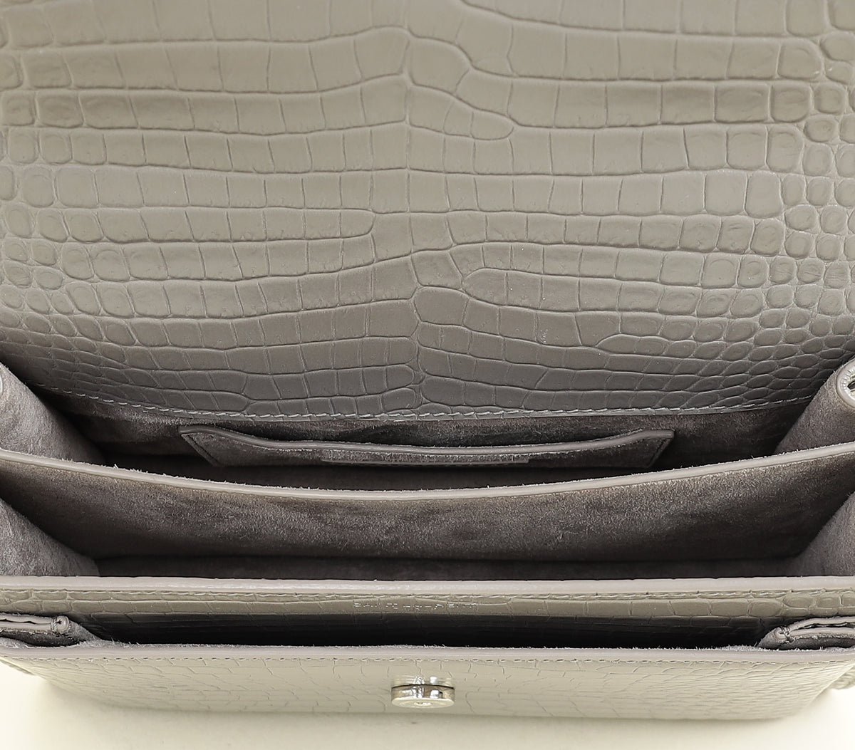 YSL Grey Sunset Croco Embossed Medium Bag