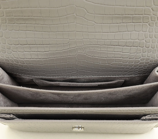 YSL Grey Sunset Croco Embossed Medium Bag