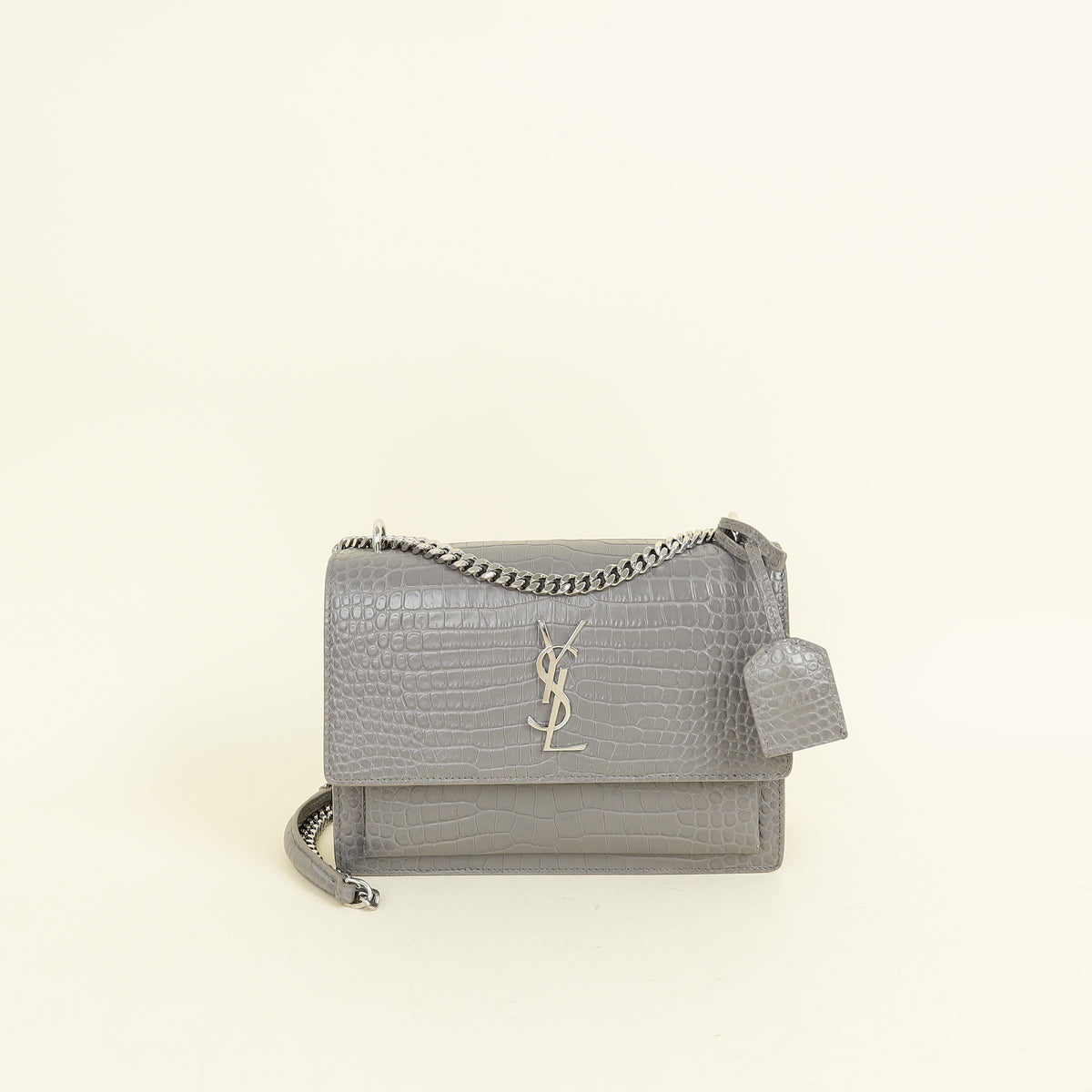 YSL Grey Sunset Croco Embossed Medium Bag