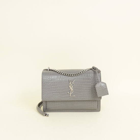 YSL Grey Sunset Croco Embossed Medium Bag