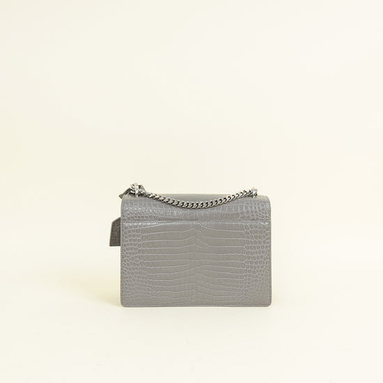 YSL Grey Sunset Croco Embossed Medium Bag