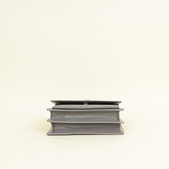 YSL Grey Sunset Croco Embossed Medium Bag