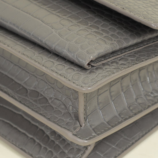 YSL Grey Sunset Croco Embossed Medium Bag