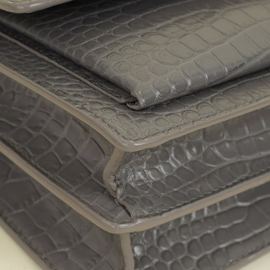 YSL Grey Sunset Croco Embossed Medium Bag