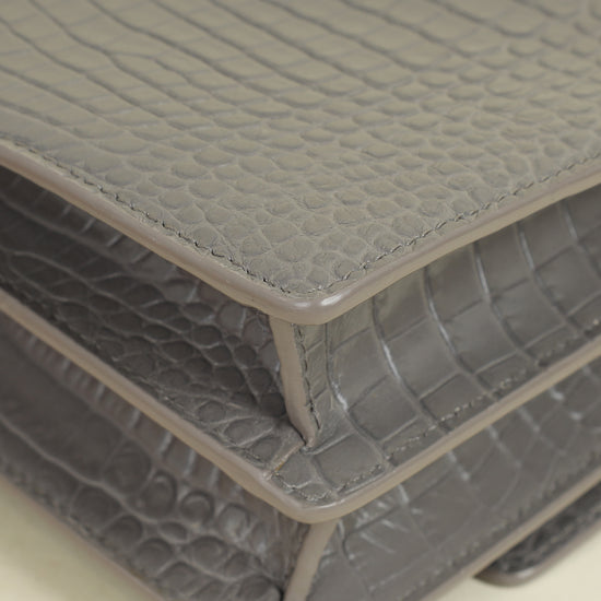 YSL Grey Sunset Croco Embossed Medium Bag