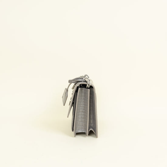 YSL Grey Sunset Croco Embossed Medium Bag