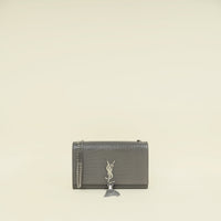YSL Gray Croco Embossed Kate Chain Medium Shoulder Bag