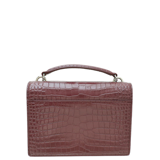 YSL Burgundy Croco Embossed Sunset Wallet On Chain