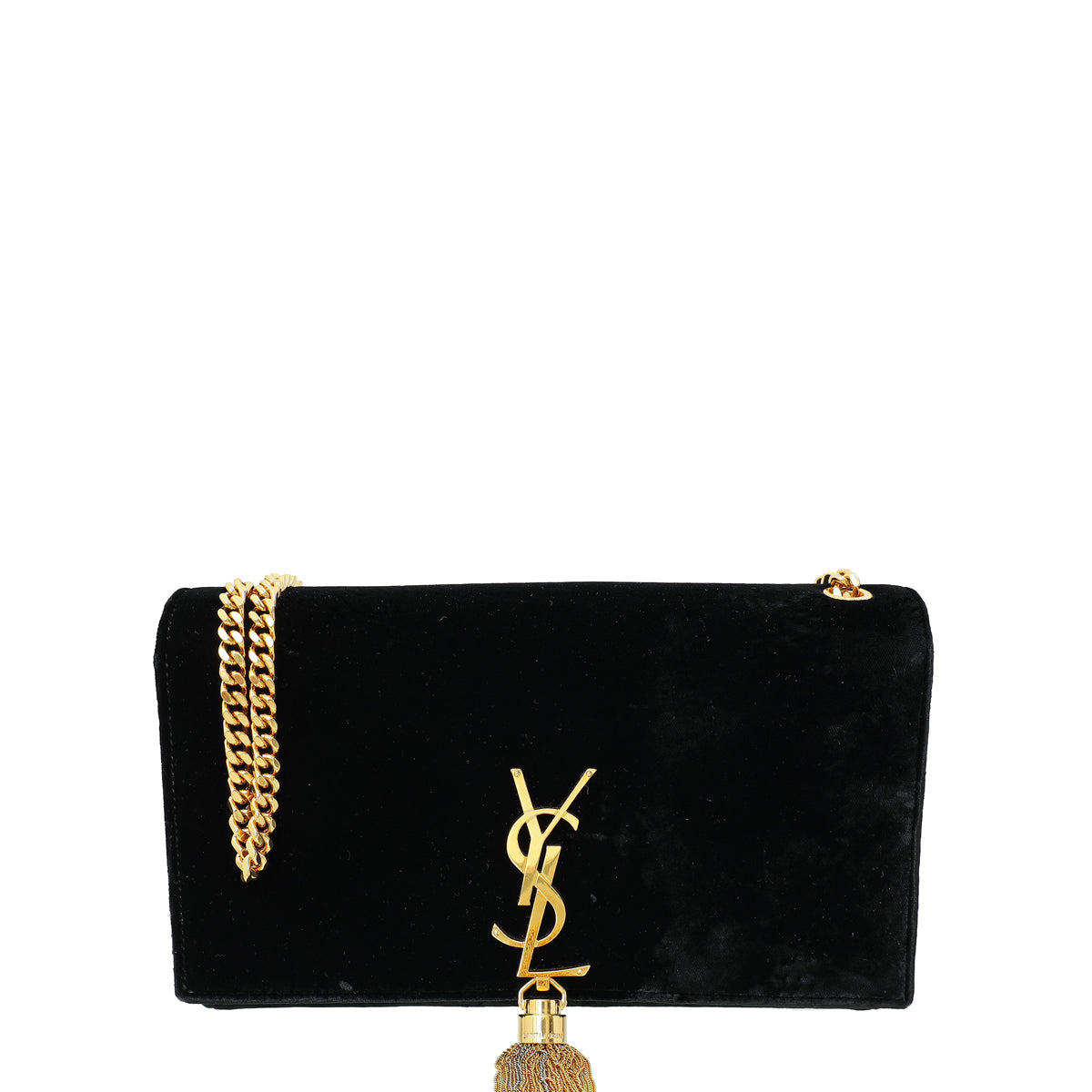 YSL Black Velvet Kate Tassel Medium Shoulder Bag-YSL-THE CLOSET