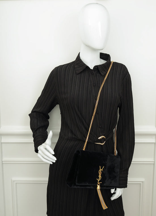 YSL Black Velvet Kate Tassel Medium Shoulder Bag