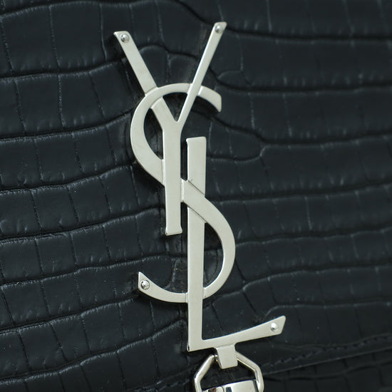 YSL Black Croco Embossed Kate Tassel Medium Bag