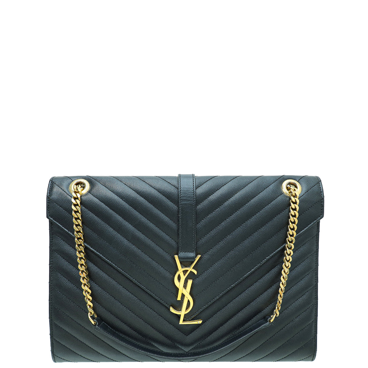 YSL Black Monogram Chevron Satchel Large Bag-YSL-THE CLOSET