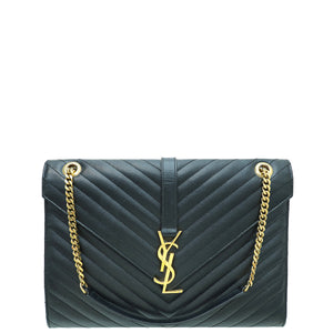 YSL حقيبة كبيرة باللون الأسود Monogram Chevron 