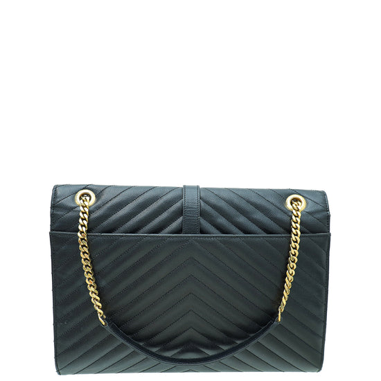 YSL Black Monogram Chevron Satchel Large Bag