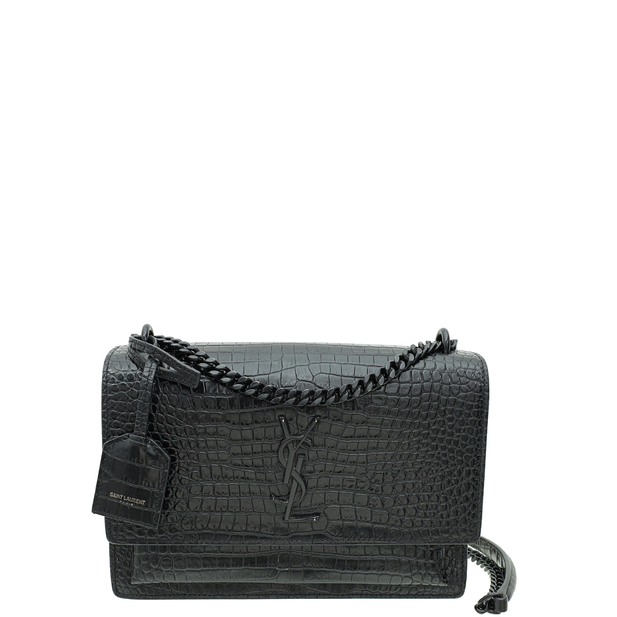 YSL Black Sunset Croco Embossed Medium Bag-YSL-THE CLOSET