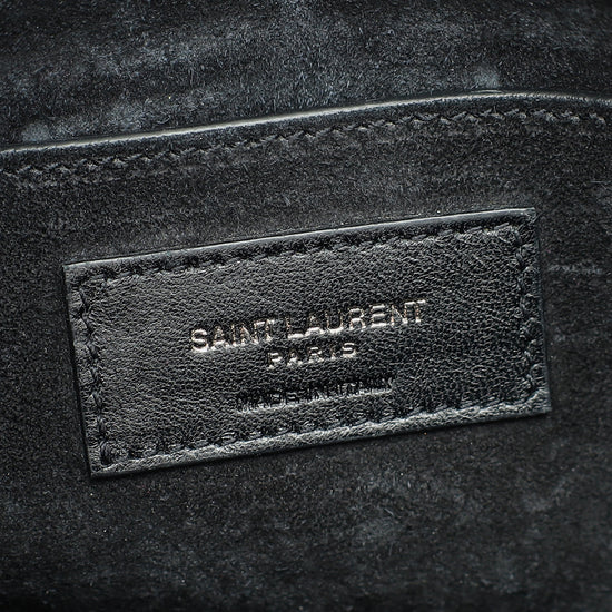 YSL Black Sunset Croco Embossed Medium Bag