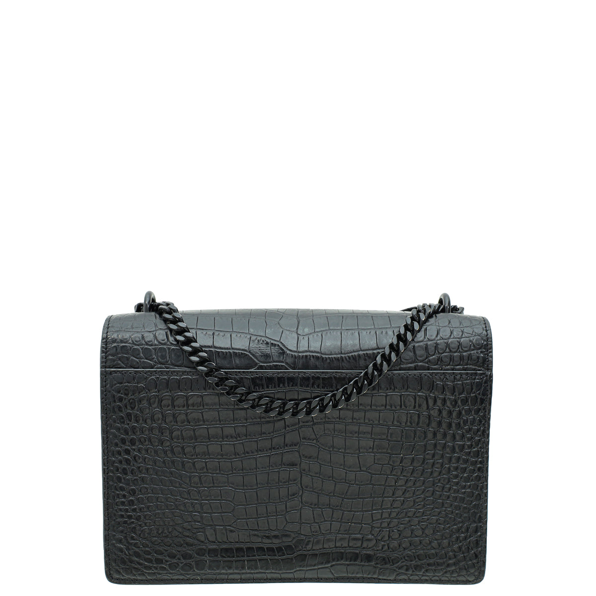 YSL Black Sunset Croco Embossed Medium Bag