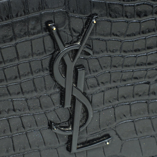 YSL Black Sunset Croco Embossed Medium Bag