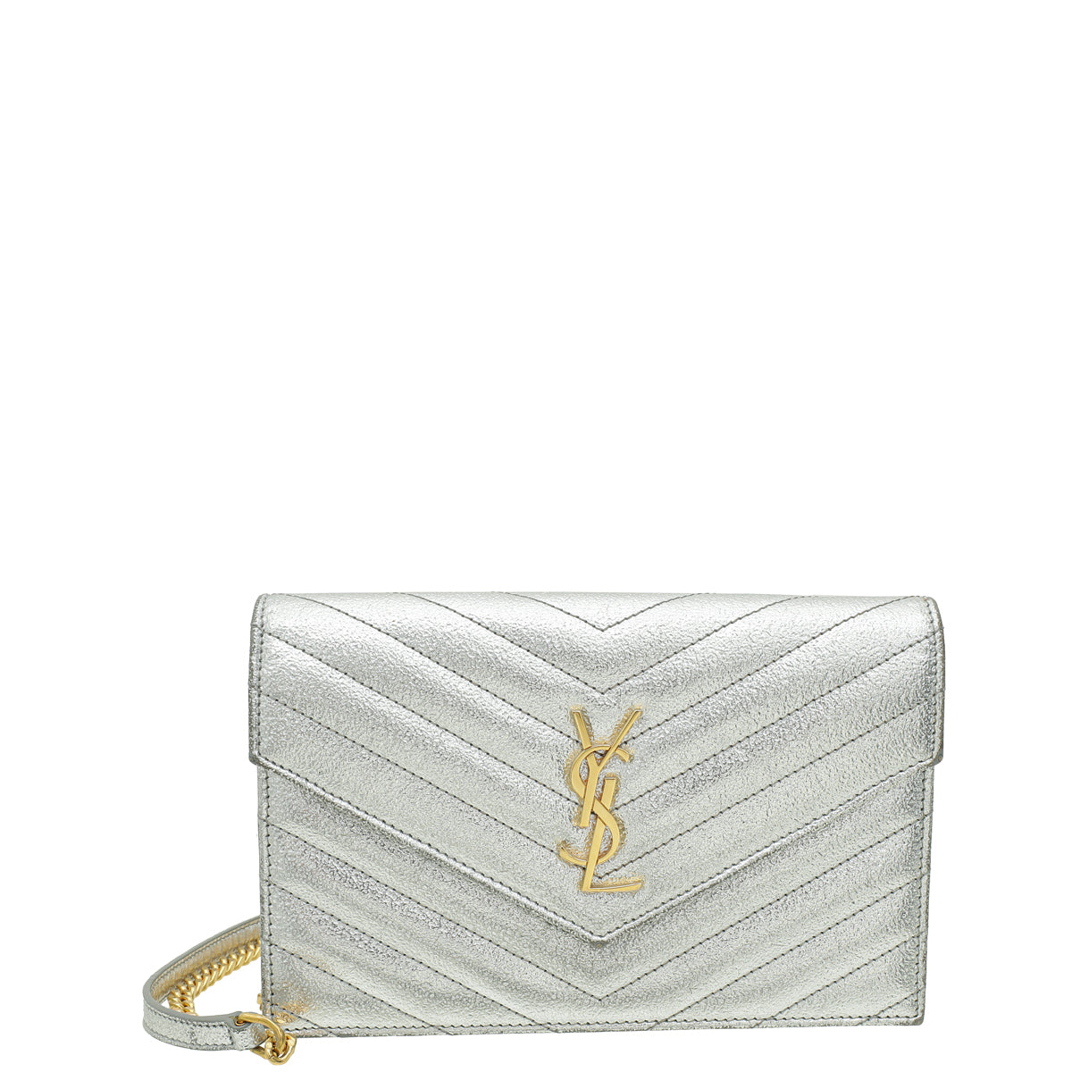 YSL Silver Chevron Monogram Chain Wallet